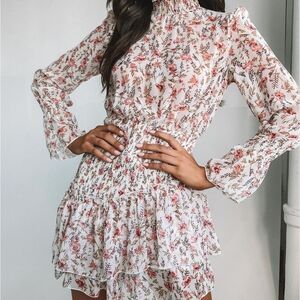 Princess Polly Pink Floral Guetta Sheer Bodice Ruffle Hem‎ Mini Dress 6US